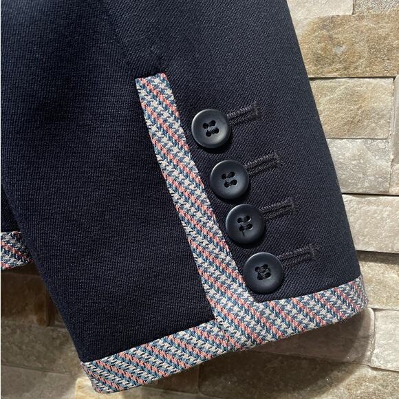 Pendleton 2P Navy Wool Blazer Jacket | Plaid Trim Preppy Old Money Equestrian - Picture 6 of 8